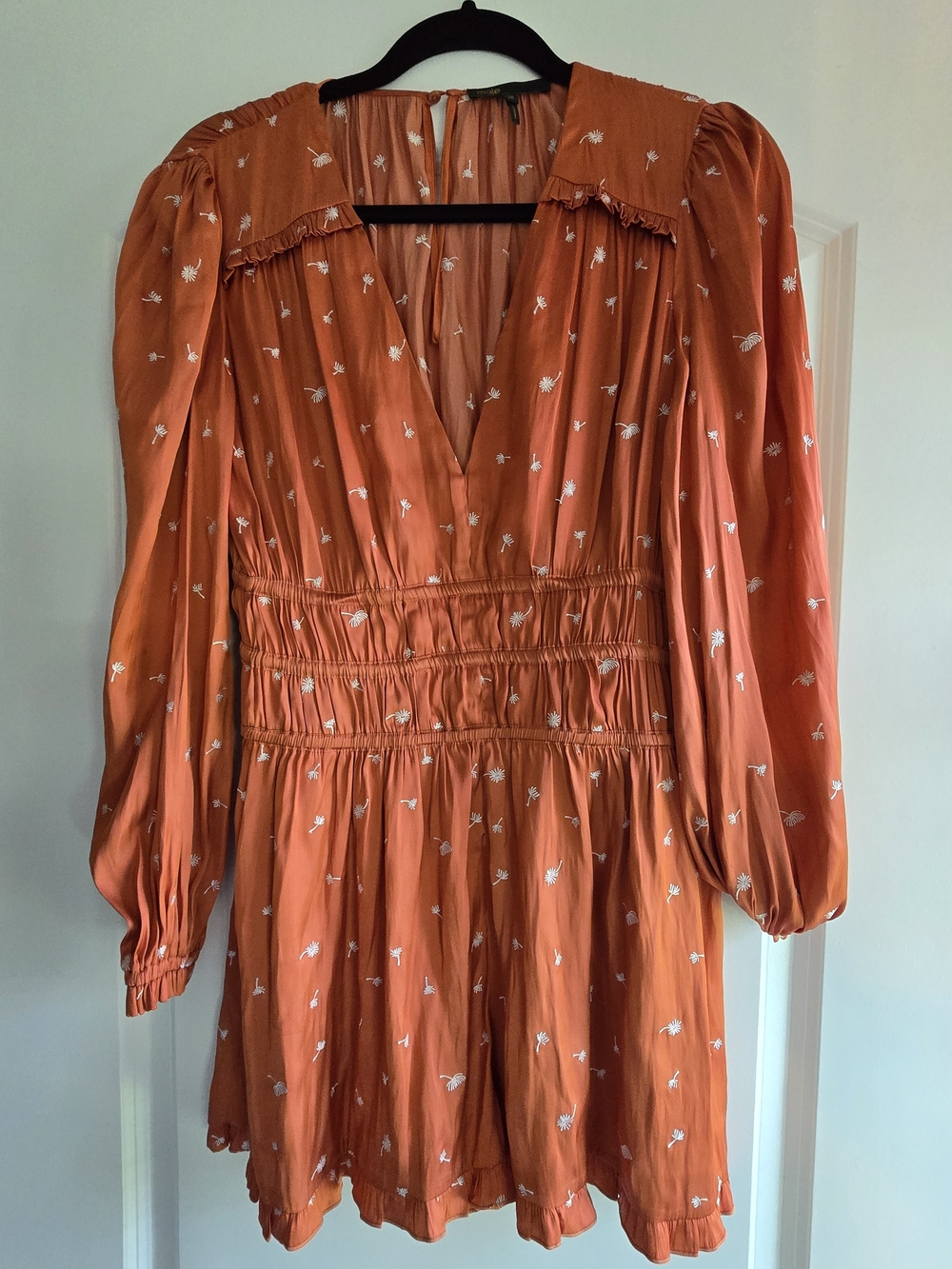 Maje Women's Rust Floral Long-Sleeve Smocked Romper